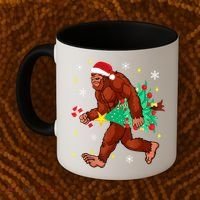 Bigfoot Carrying Christmas Tree Funny Xmas 2021 Sasquatch Coffee Mug thumb 2