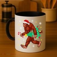 Bigfoot Carrying Christmas Tree Funny Xmas 2021 Sasquatch Coffee Mug thumb 4