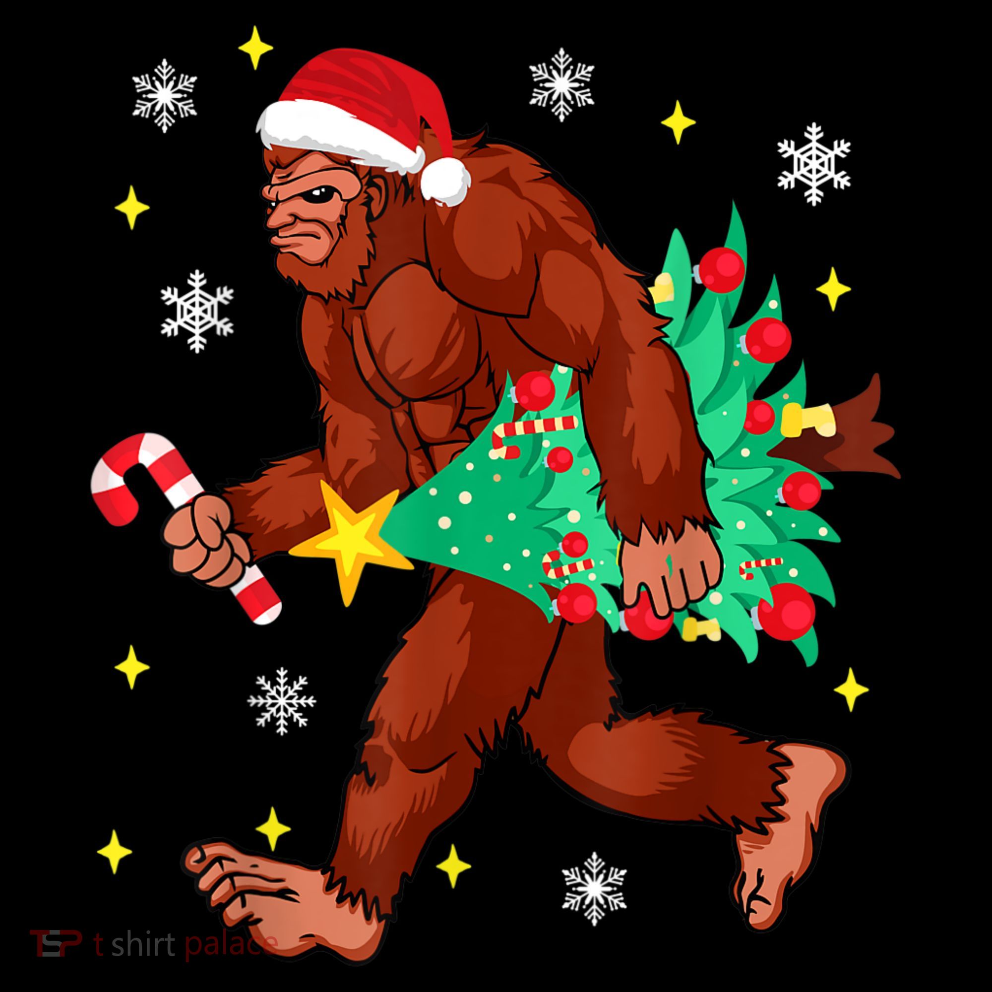 Bigfoot Carrying Christmas Tree Funny Xmas 2021 Sasquatch Coffee Mug