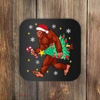 Bigfoot Carrying Christmas Tree Funny Xmas 2021 Sasquatch Coaster thumb 0