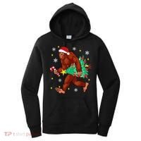 Bigfoot Carrying Christmas Tree Funny Xmas 2021 Sasquatch Women's Hoodie thumb 0