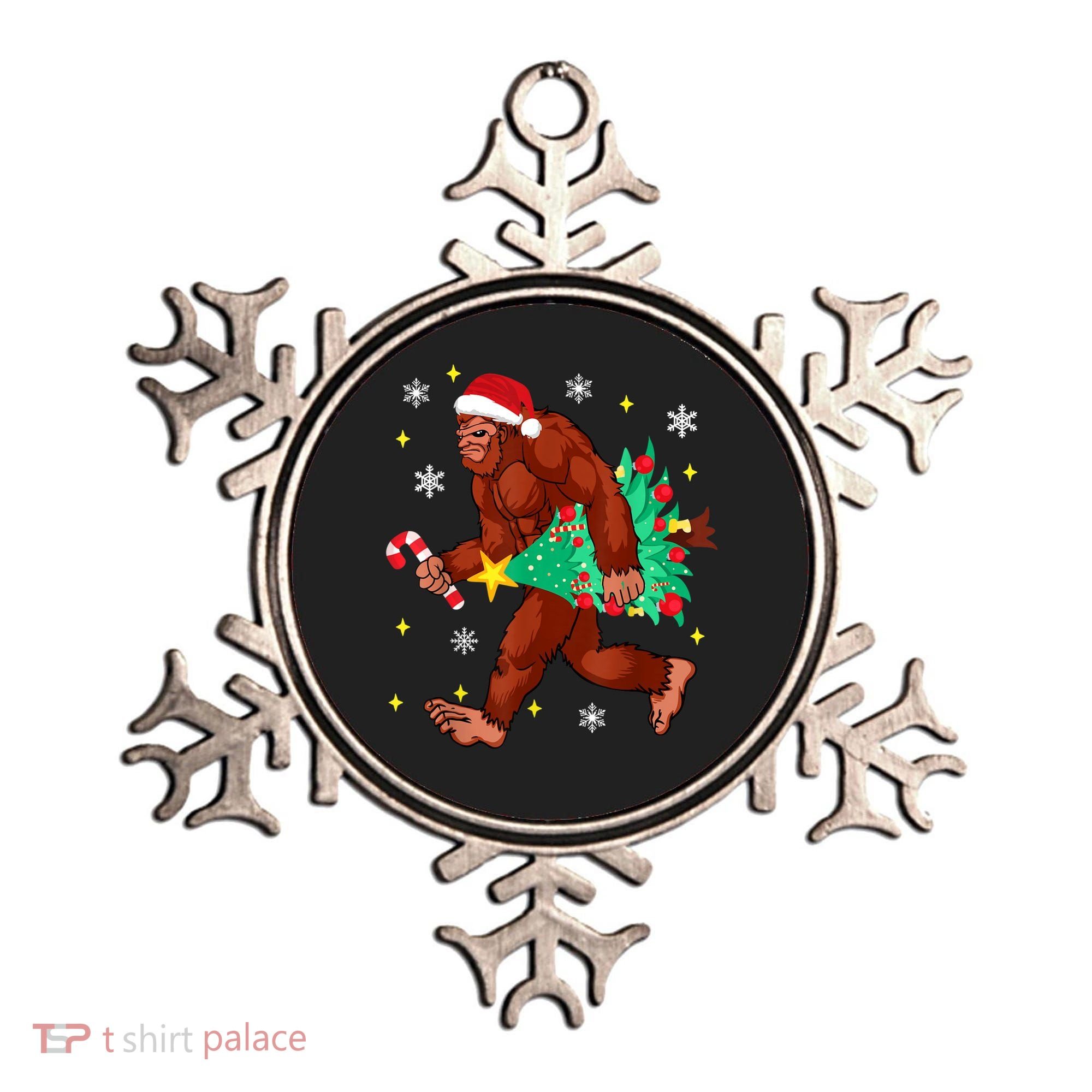 Bigfoot Carrying Christmas Tree Funny Xmas 2021 Sasquatch Ornament