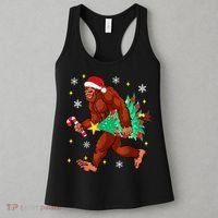 Bigfoot Carrying Christmas Tree Funny Xmas 2021 Sasquatch Women's Tank Top thumb 3