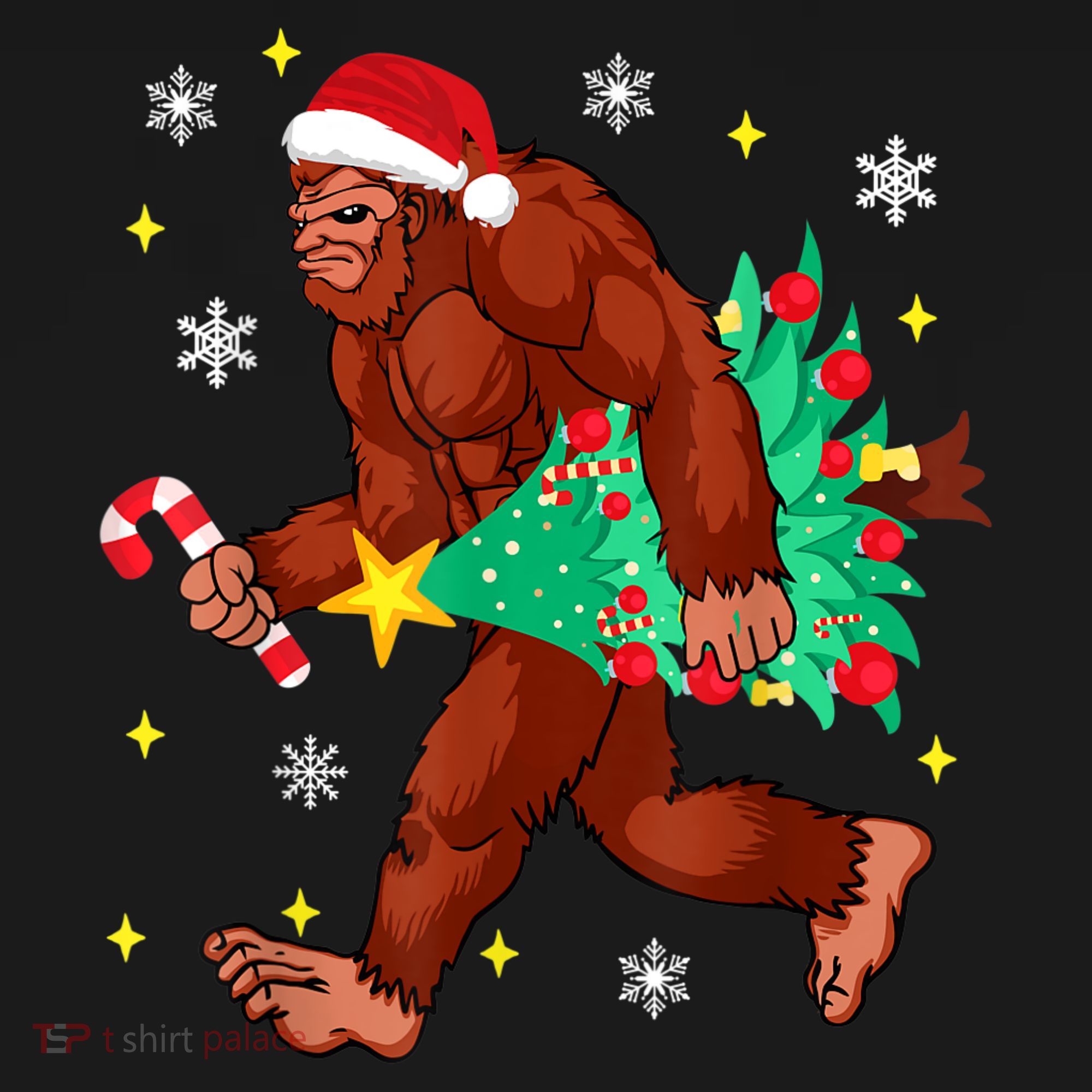 Bigfoot Carrying Christmas Tree Funny Xmas 2021 Sasquatch Women's Tank Top