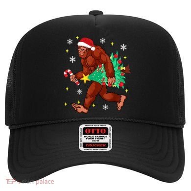 Bigfoot Carrying Christmas Tree Funny Xmas 2021 Sasquatch Hat