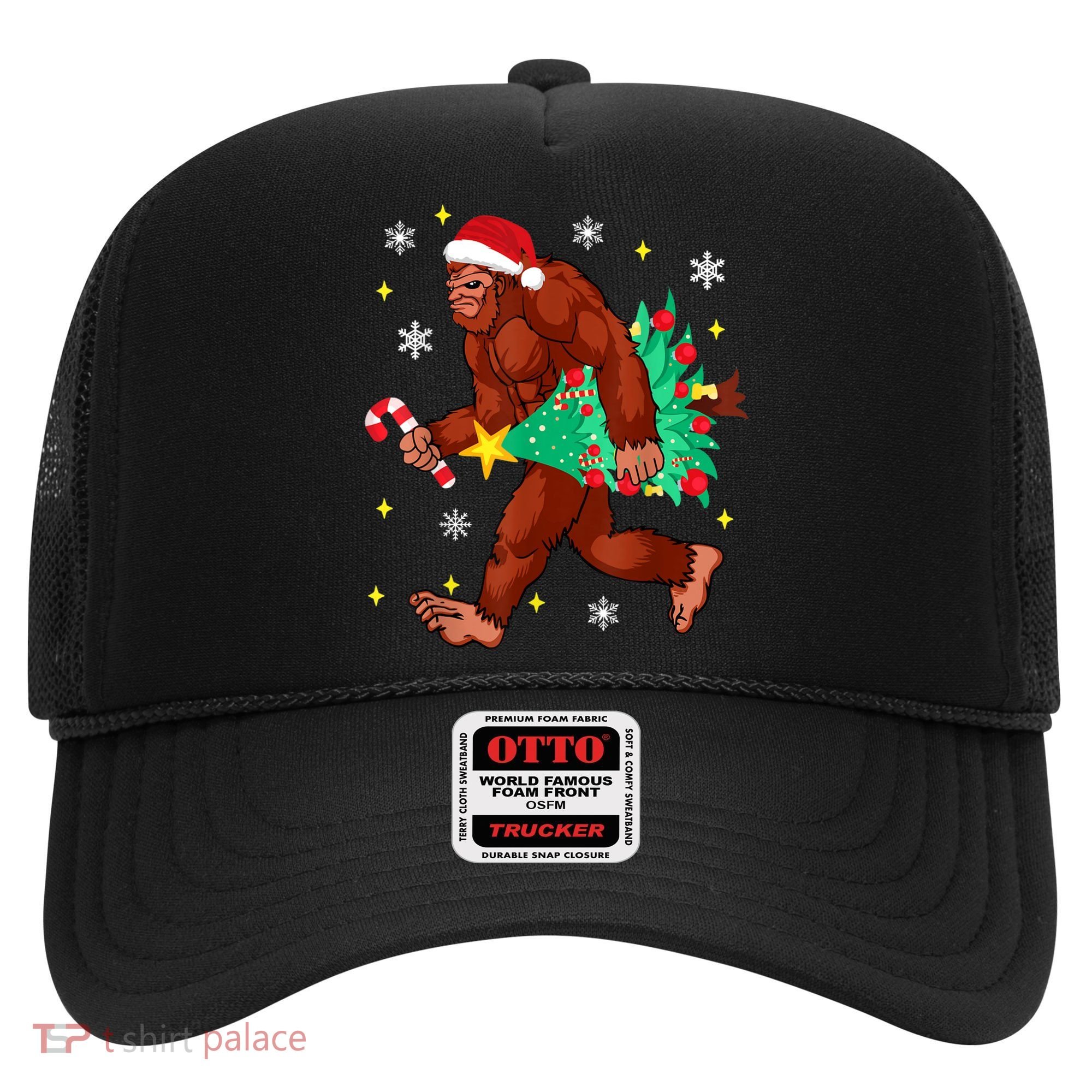 Bigfoot Carrying Christmas Tree Funny Xmas 2021 Sasquatch Hat