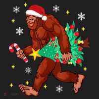 Bigfoot Carrying Christmas Tree Funny Xmas 2021 Sasquatch Hat thumb 2