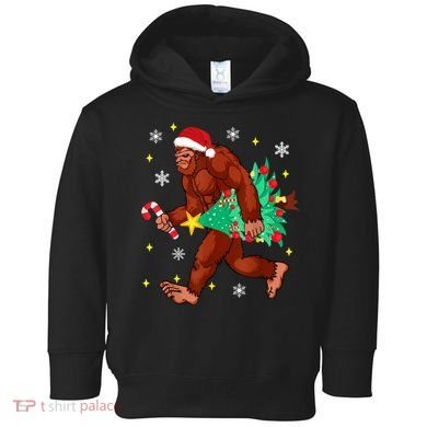 Bigfoot Carrying Christmas Tree Funny Xmas 2021 Sasquatch Toddler Hoodie