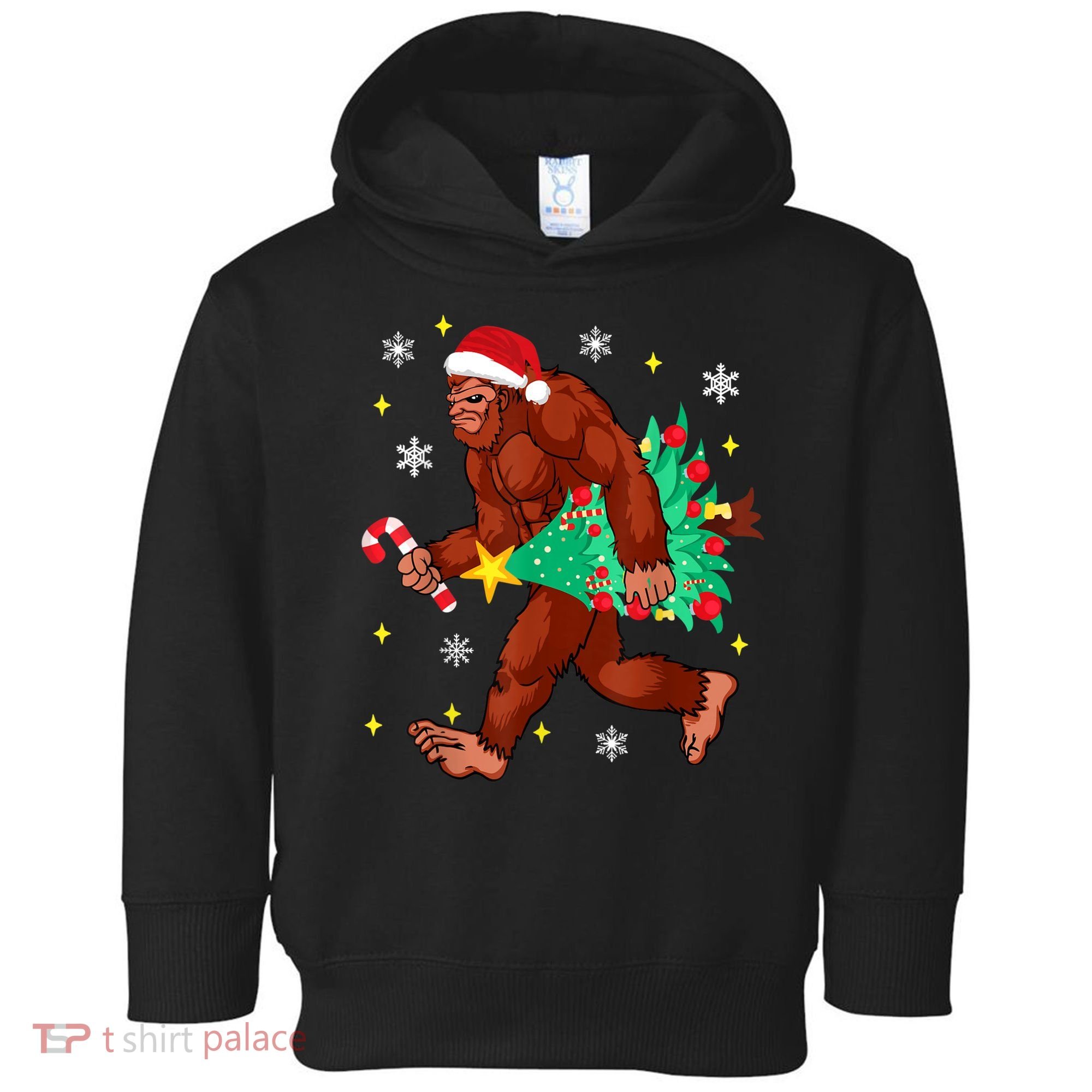 Bigfoot Carrying Christmas Tree Funny Xmas 2021 Sasquatch Toddler Hoodie