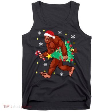 Bigfoot Carrying Christmas Tree Funny Xmas 2021 Sasquatch Tank Top