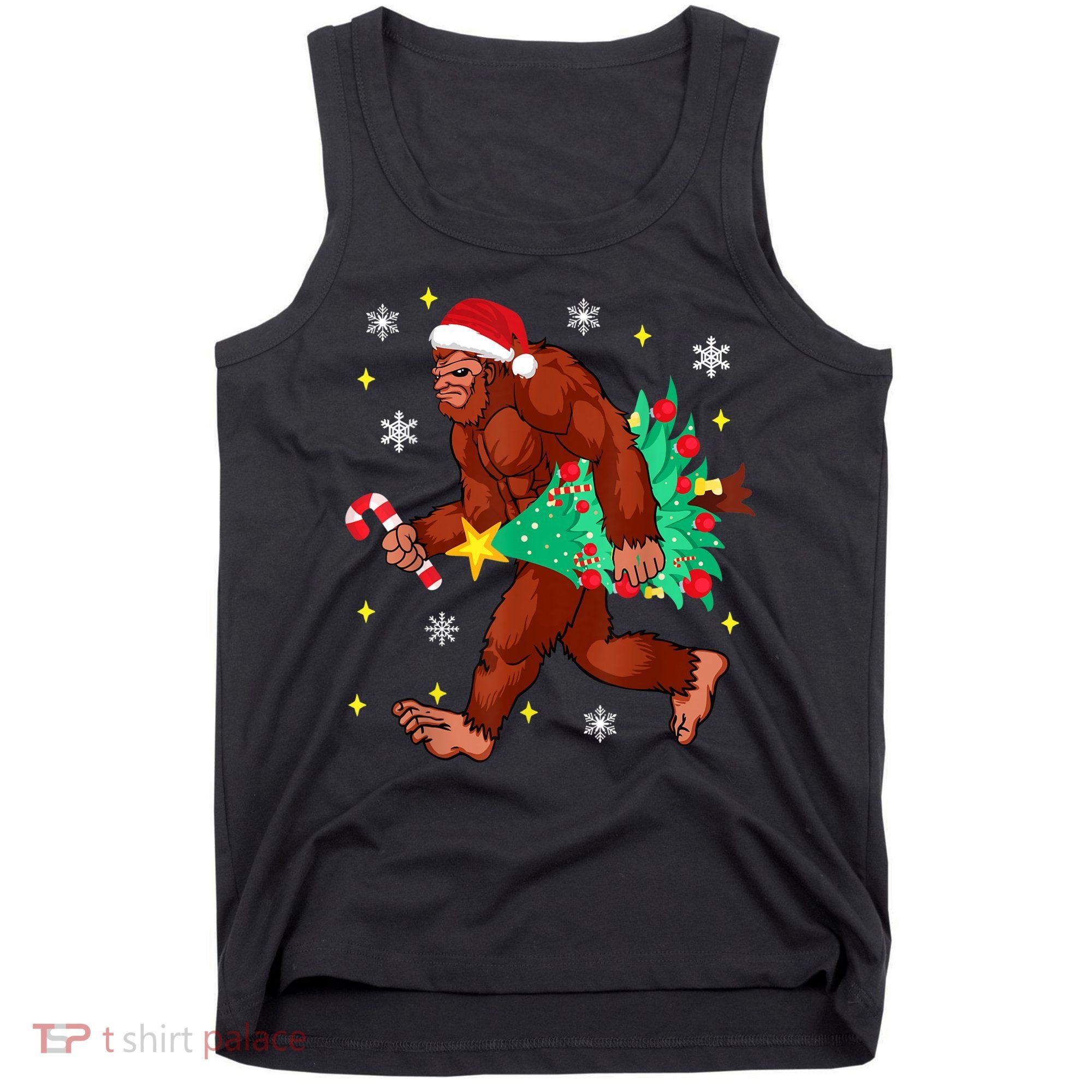 Bigfoot Carrying Christmas Tree Funny Xmas 2021 Sasquatch Tank Top