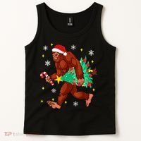 Bigfoot Carrying Christmas Tree Funny Xmas 2021 Sasquatch Tank Top thumb 2