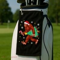 Bigfoot Carrying Christmas Tree Funny Xmas 2021 Sasquatch Golf Towel thumb 2