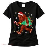 Bigfoot Carrying Christmas Tree Funny Xmas 2021 Sasquatch Women's T-Shirt thumb 0