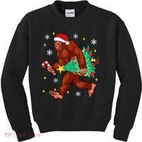 Bigfoot Carrying Christmas Tree Funny Xmas 2021 Sasquatch Kids Sweatshirt thumb 0