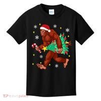 Bigfoot Carrying Christmas Tree Funny Xmas 2021 Sasquatch Kids T-Shirt thumb 0