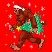 Bigfoot Carrying Christmas Tree Funny Xmas 2021 Sasquatch Santa Hat thumb 1