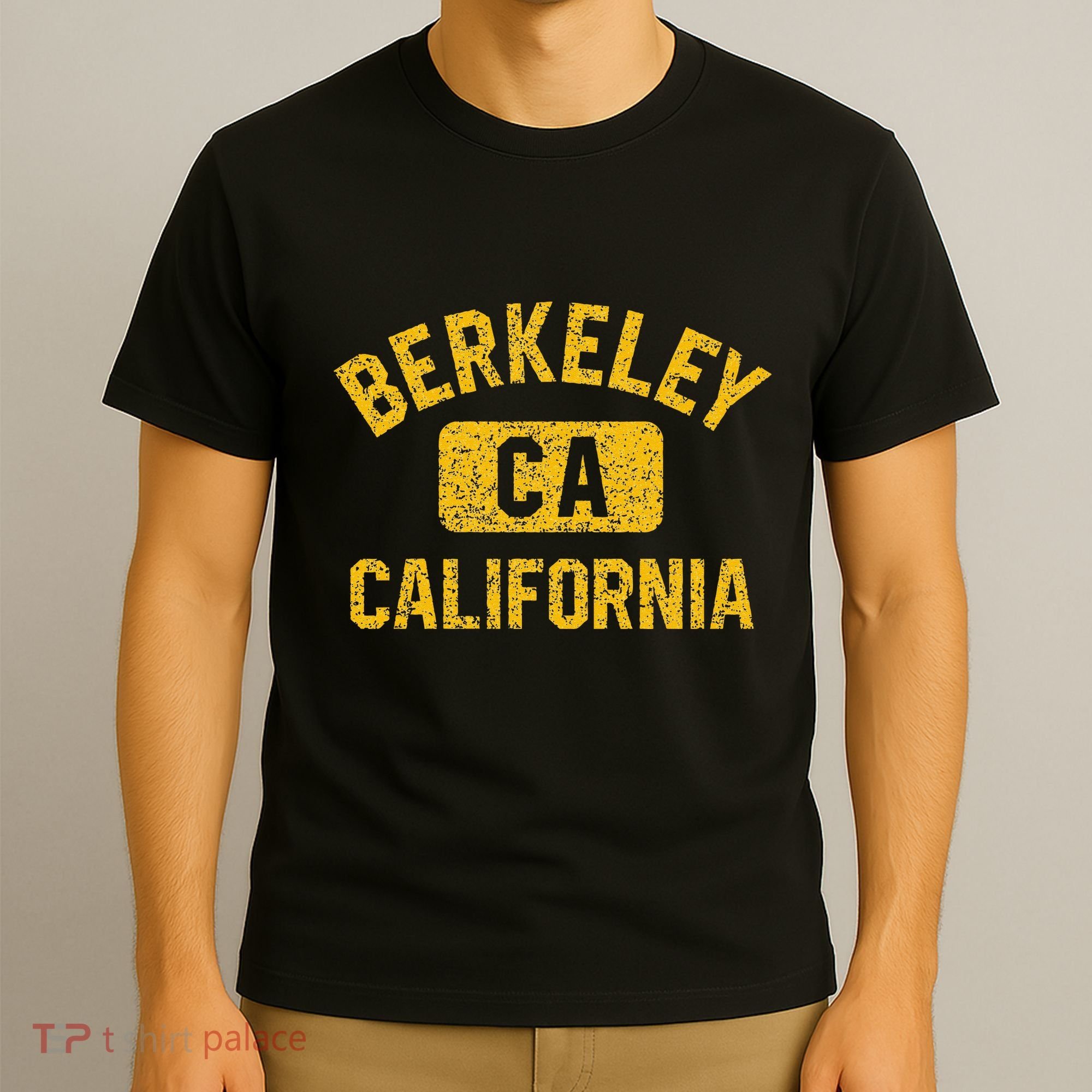 Berkeley CA California Gym Style Distressed Amber Print T-Shirt