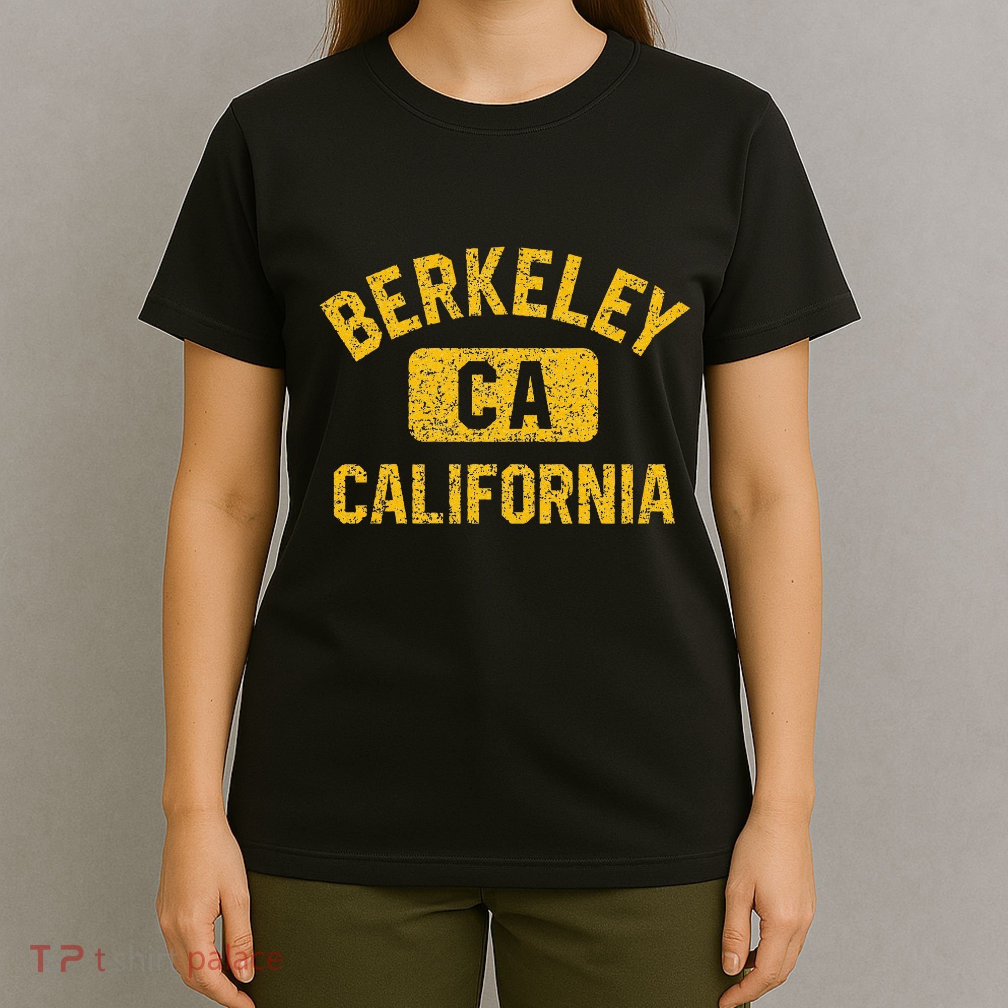 Berkeley CA California Gym Style Distressed Amber Print T-Shirt