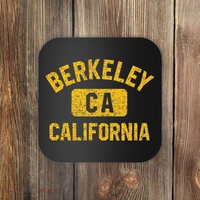 Berkeley CA California Gym Style Distressed Amber Print Coaster