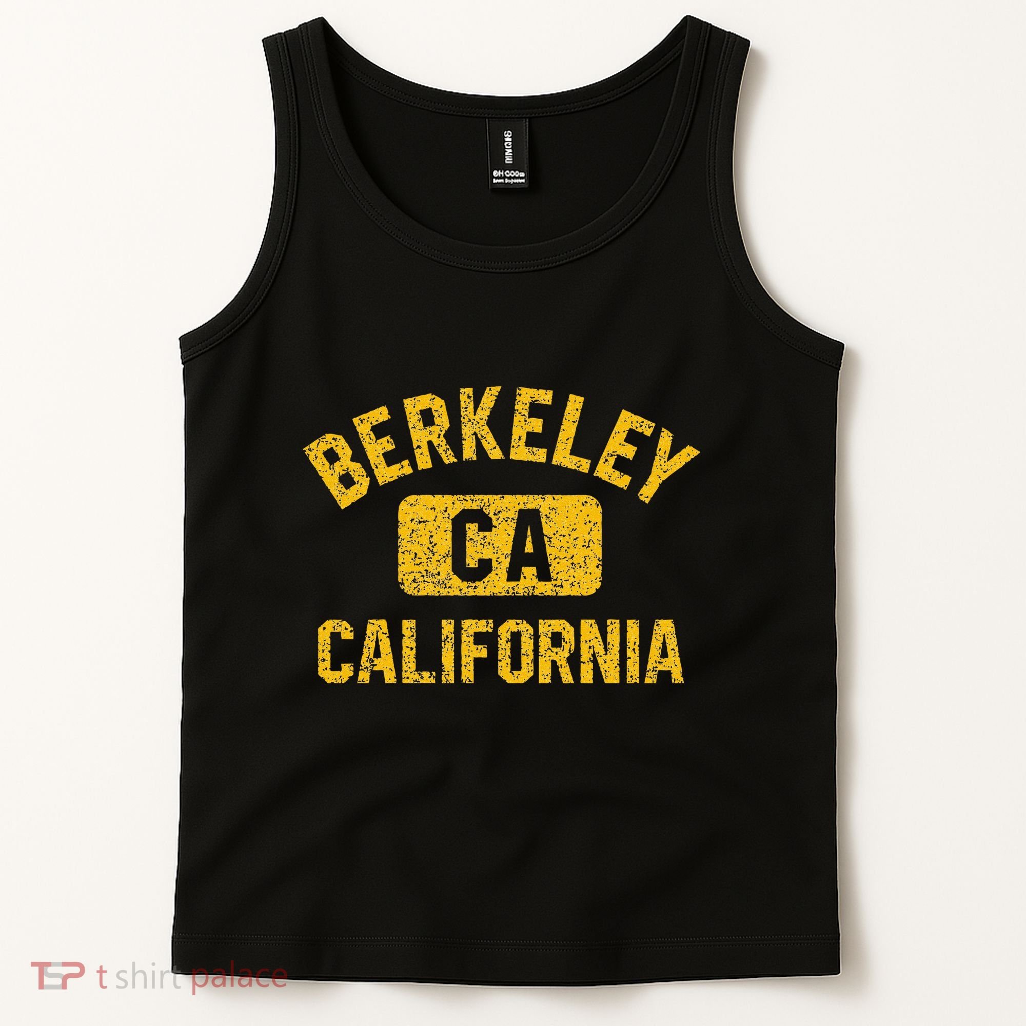 Berkeley CA California Gym Style Distressed Amber Print Tank Top