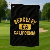 Berkeley CA California Gym Style Distressed Amber Print Golf Towel thumb 1