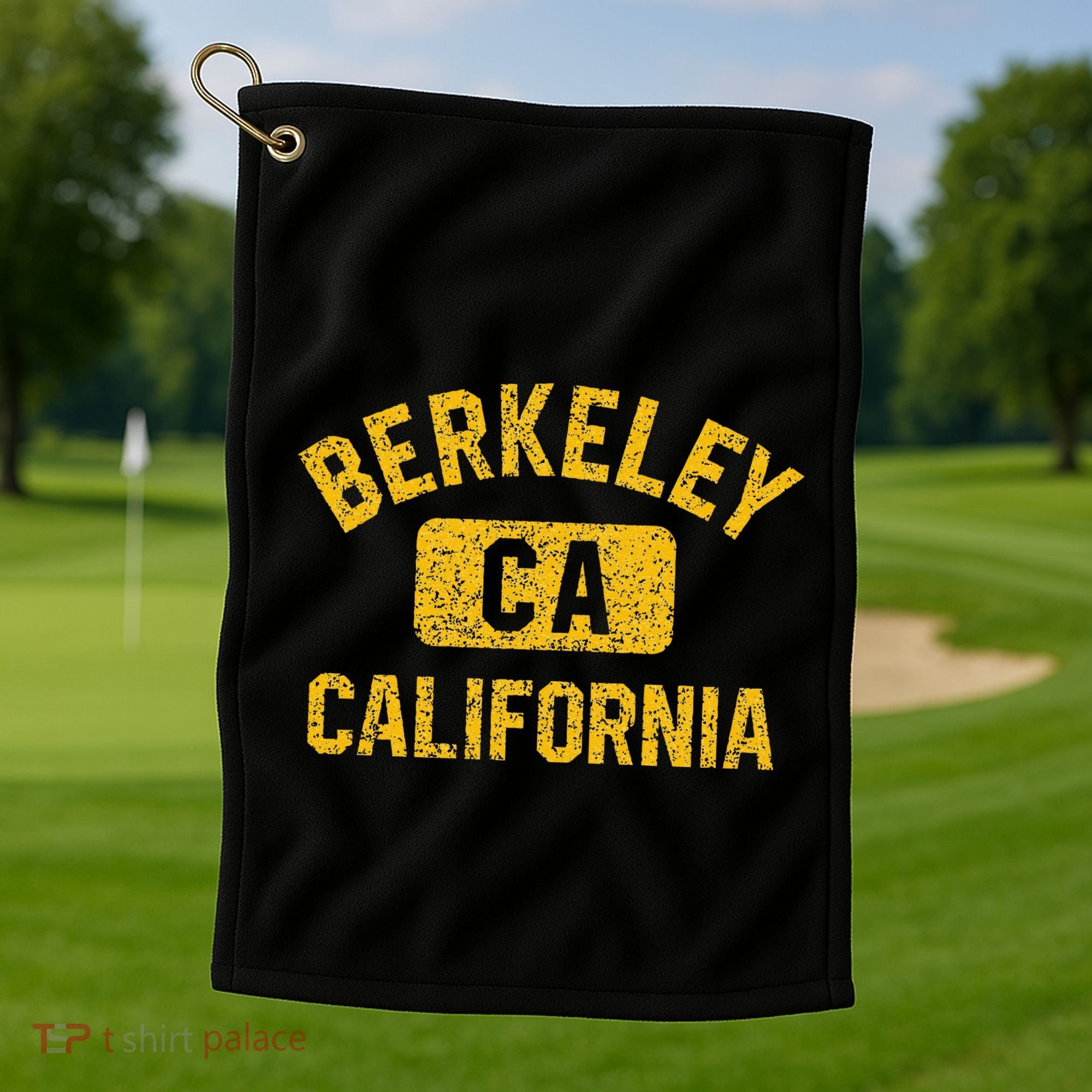 Berkeley CA California Gym Style Distressed Amber Print Golf Towel