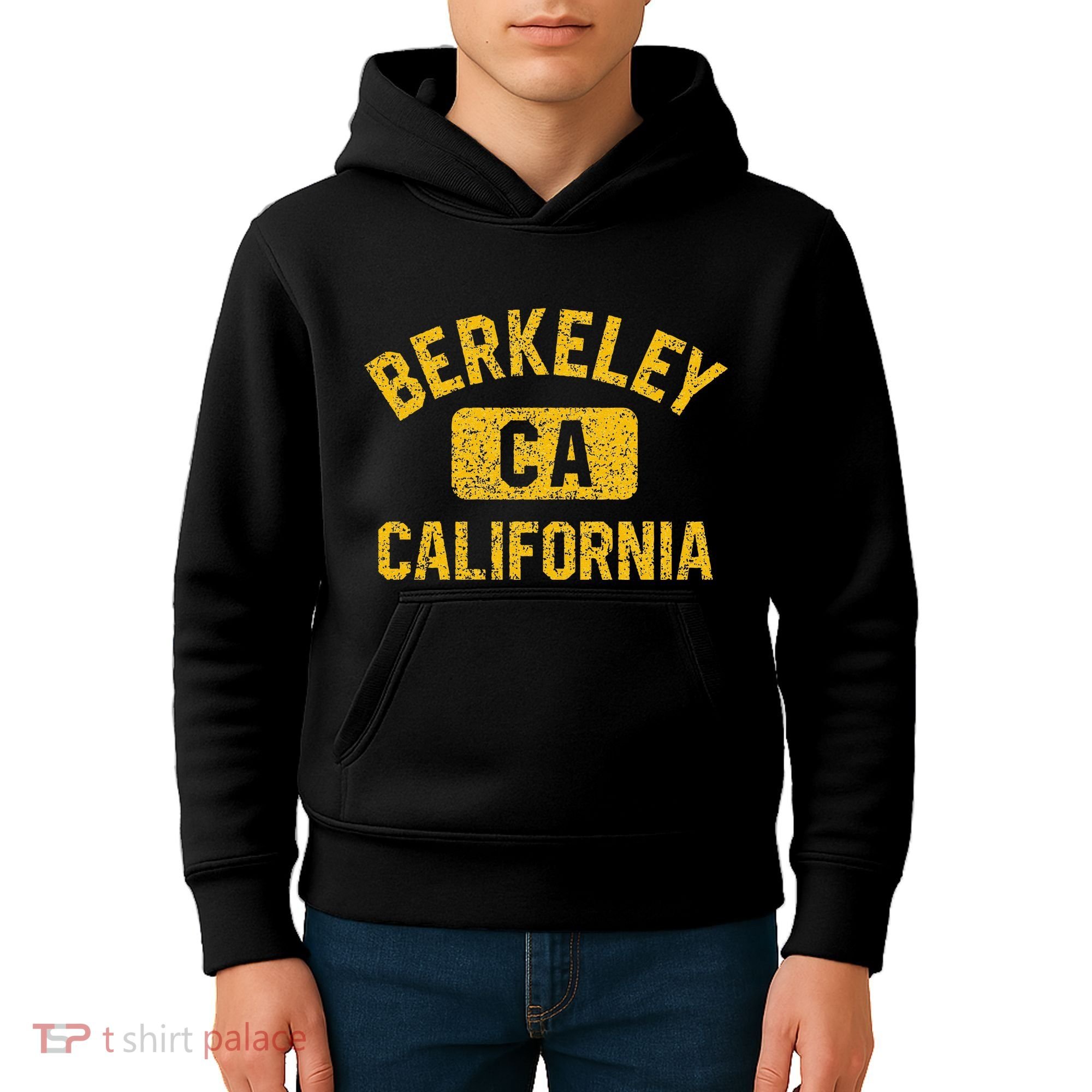 Berkeley CA California Gym Style Distressed Amber Print Kids Hoodie