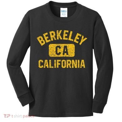 Berkeley CA California Gym Style Distressed Amber Print Kids Long Sleeve Shirt