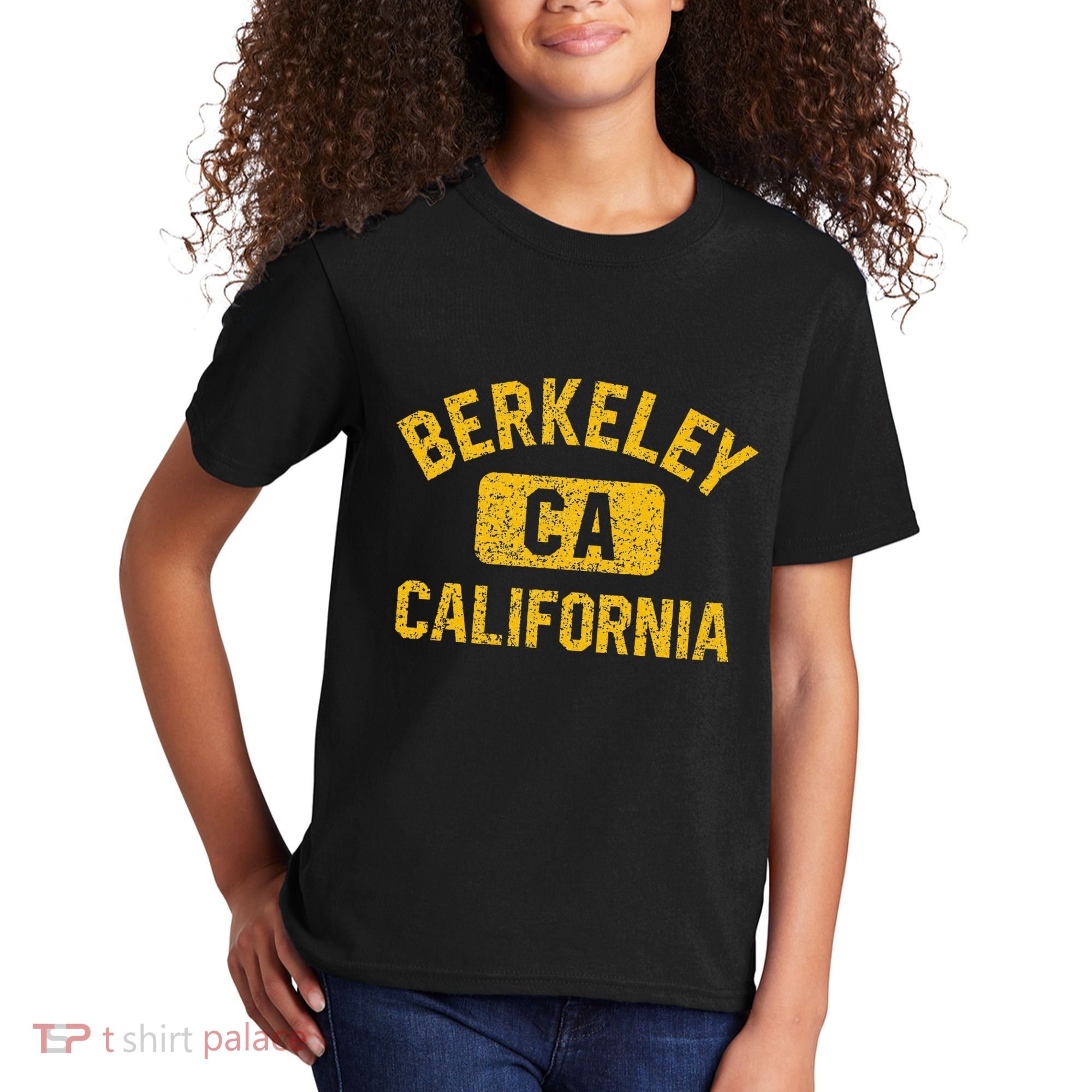 Berkeley CA California Gym Style Distressed Amber Print Kids T-Shirt