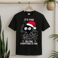 Black Cat christmas It's Fine I'm Fine Everything Is Fine T-Shirt thumb 2