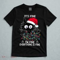 Black Cat christmas It's Fine I'm Fine Everything Is Fine T-Shirt thumb 5