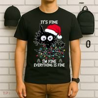 Black Cat christmas It's Fine I'm Fine Everything Is Fine T-Shirt thumb 6
