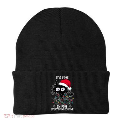 Black Cat christmas It's Fine I'm Fine Everything Is Fine Beanie