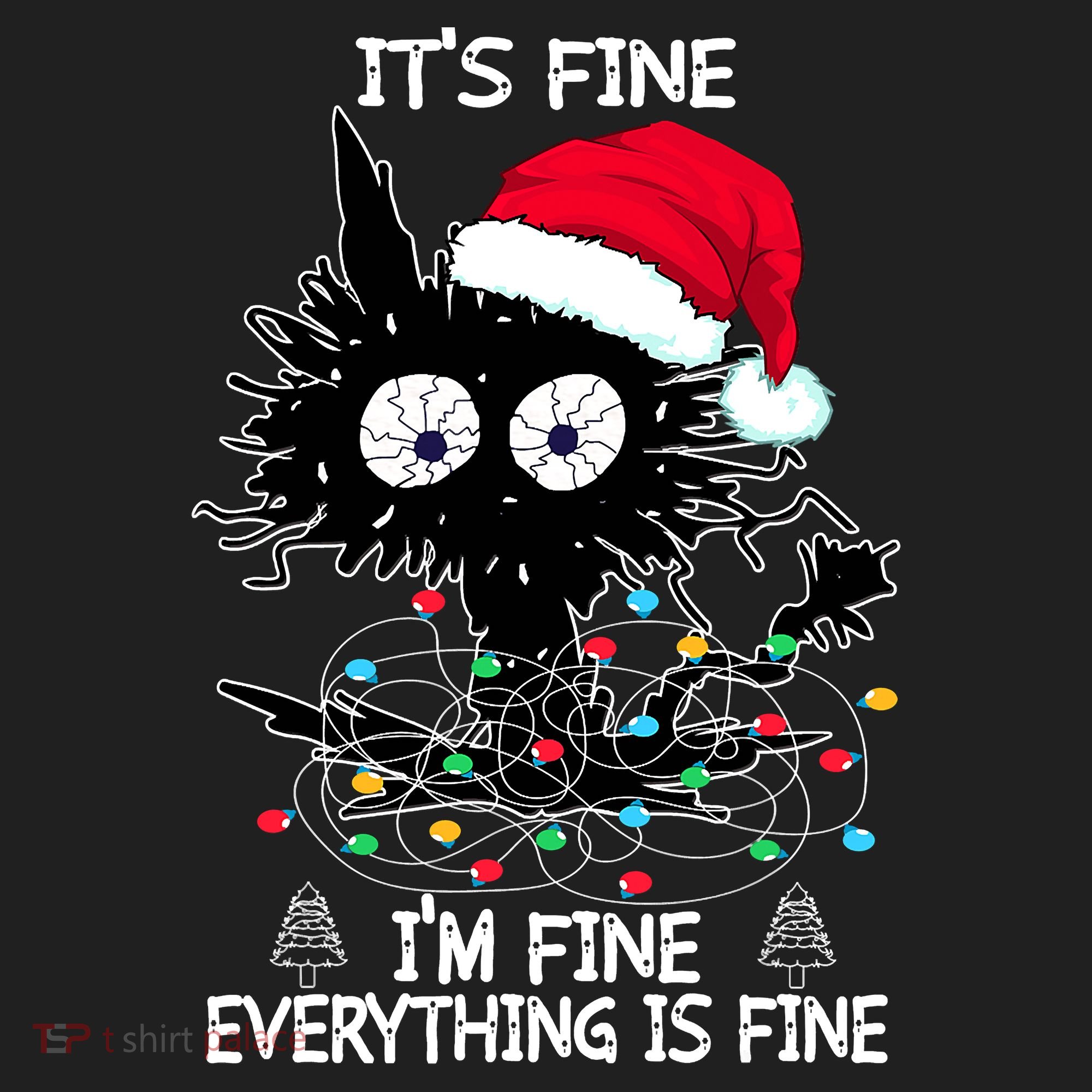 Black Cat christmas It's Fine I'm Fine Everything Is Fine Beanie
