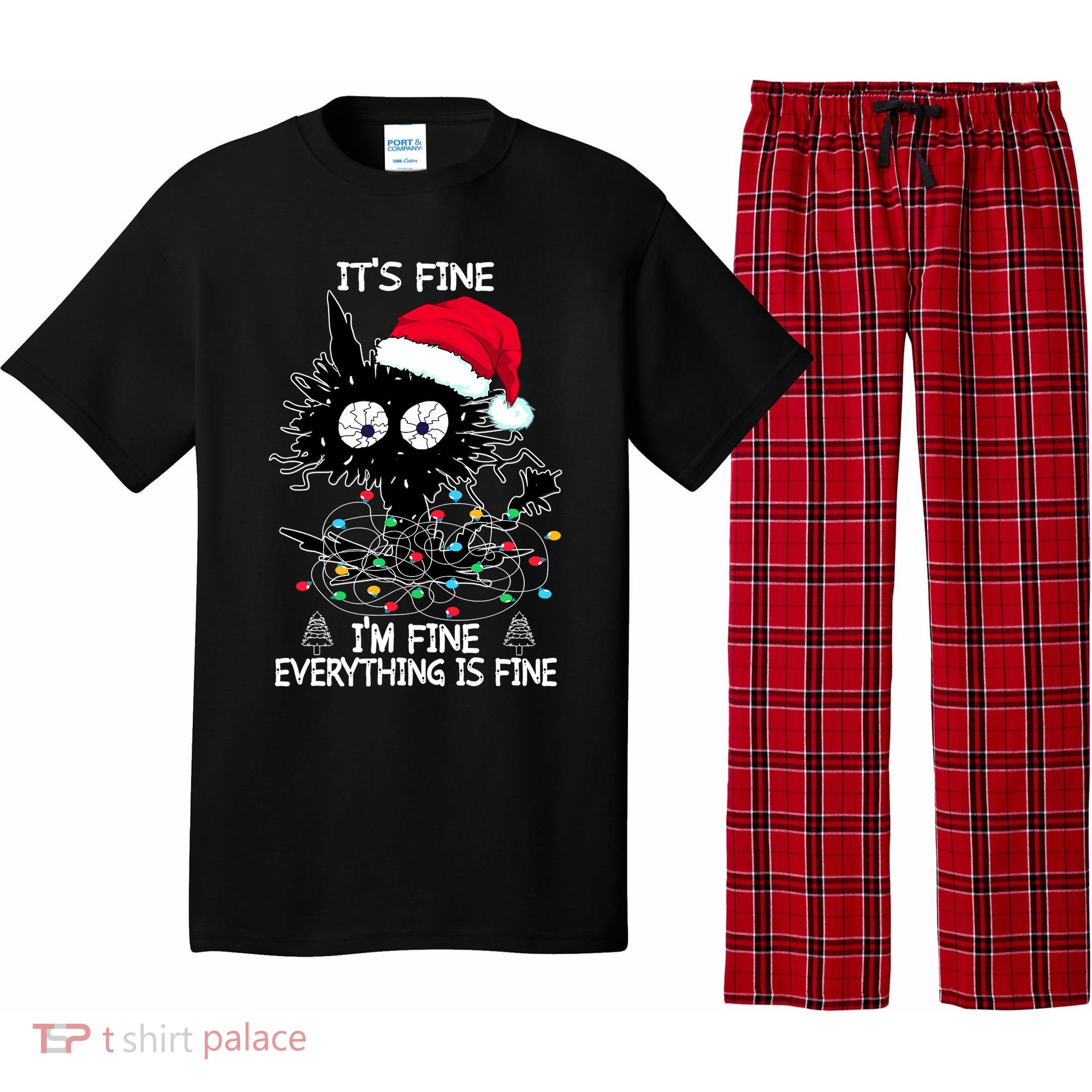Black Cat christmas It's Fine I'm Fine Everything Is Fine Pajama Set