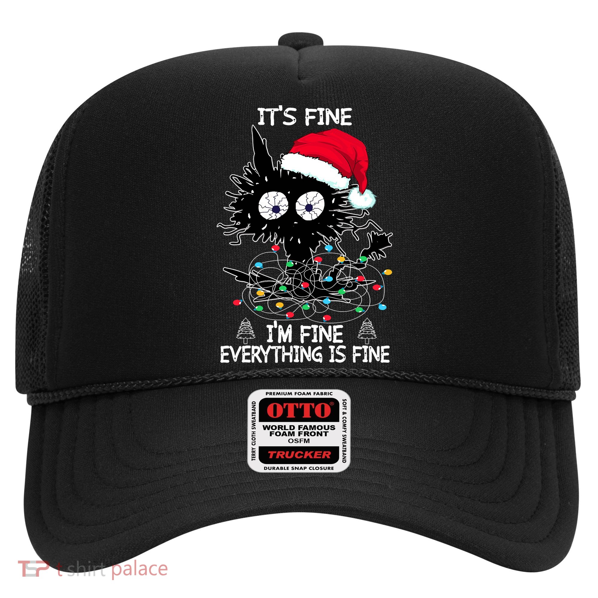 Black Cat christmas It's Fine I'm Fine Everything Is Fine Hat