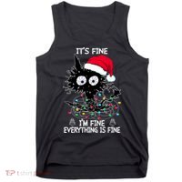 Black Cat christmas It's Fine I'm Fine Everything Is Fine Tank Top thumb 0