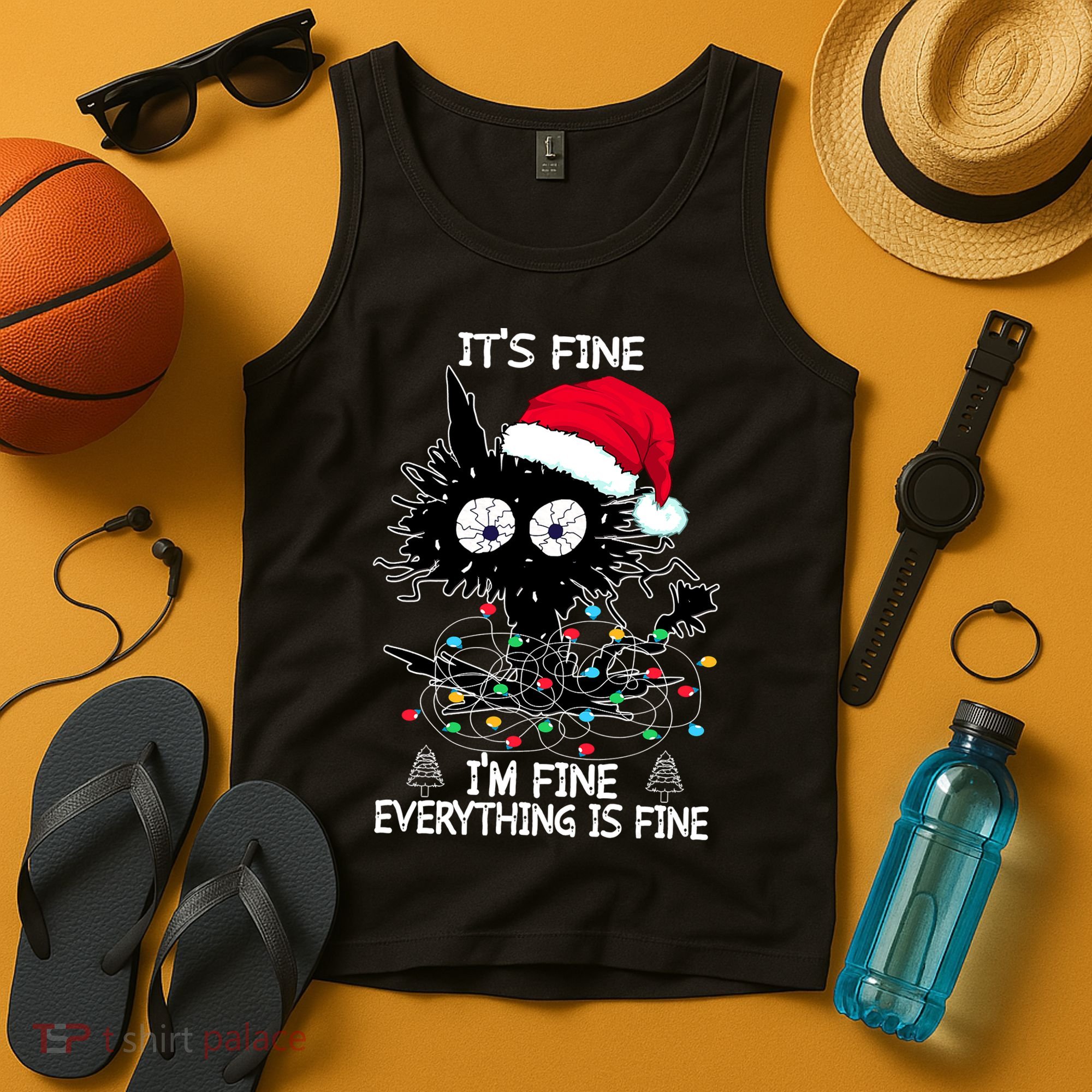 Black Cat christmas It's Fine I'm Fine Everything Is Fine Tank Top