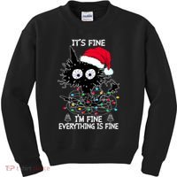 Black Cat christmas It's Fine I'm Fine Everything Is Fine Kids Sweatshirt thumb 0