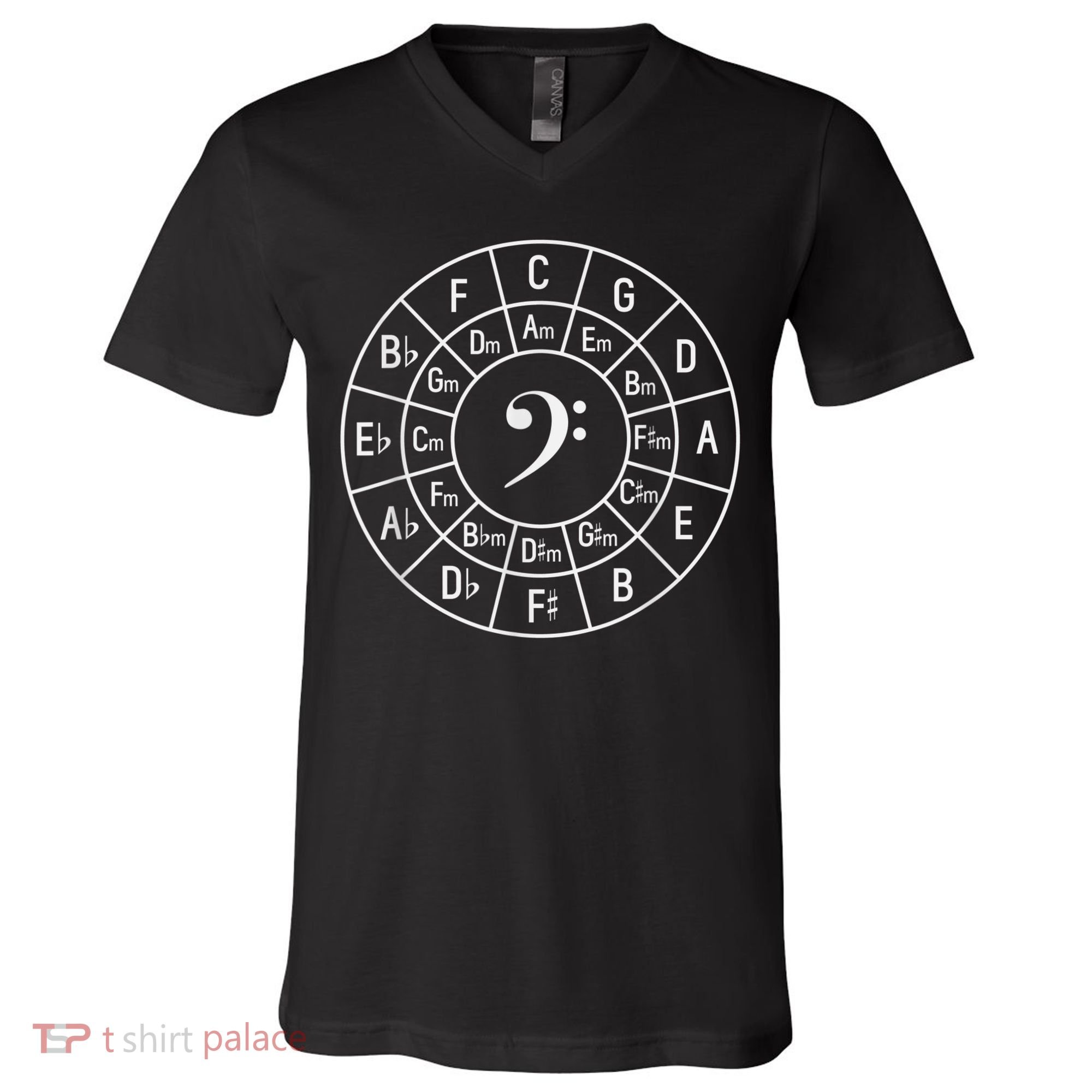 Bass Clef Circle Of Fifths Musician Composer V-Neck T-Shirt