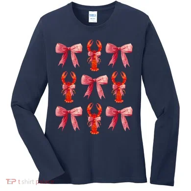 Bow Cute Coquette Crawfish Women's Long Sleeve Shirt