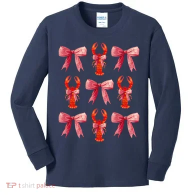 Bow Cute Coquette Crawfish Kids Long Sleeve Shirt