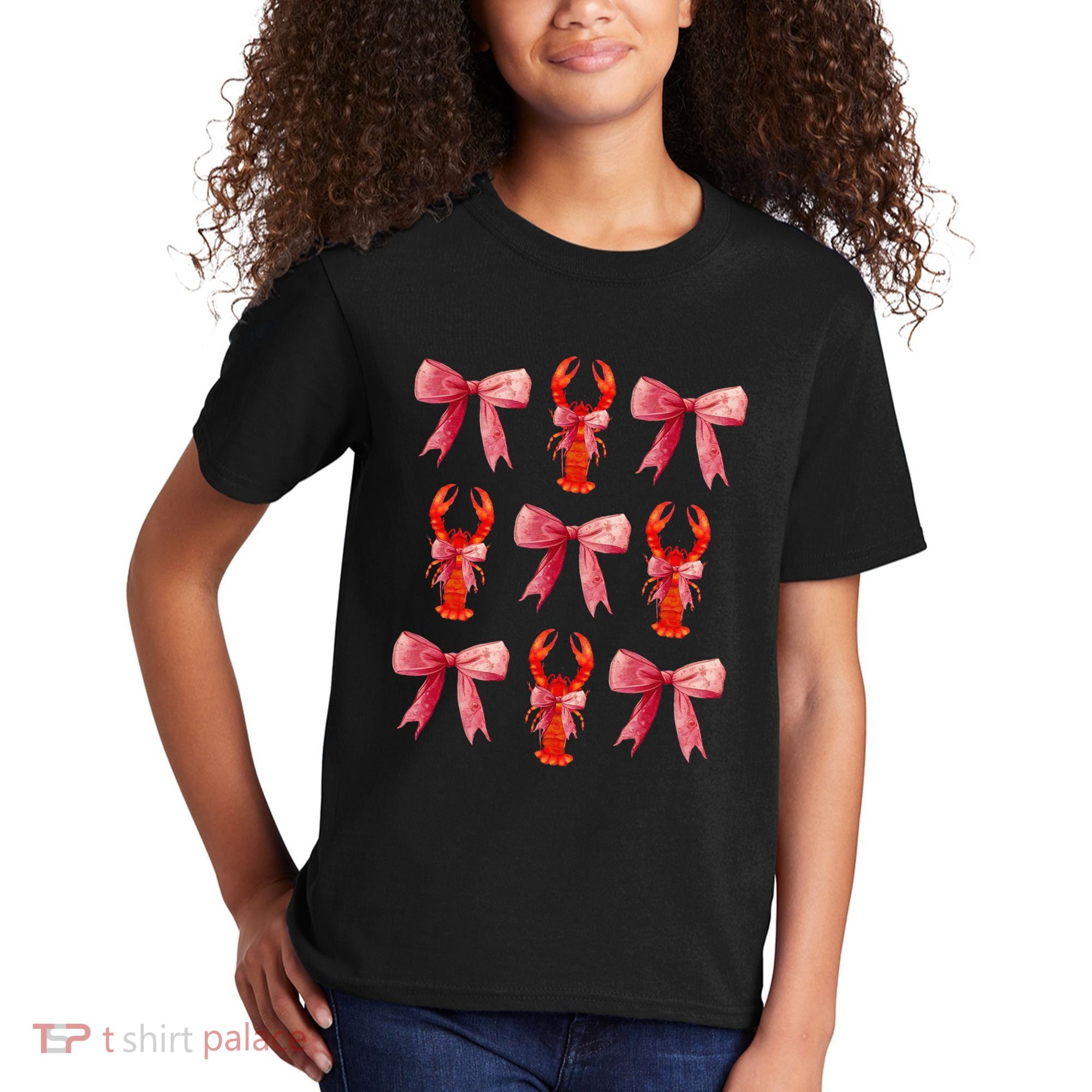 Bow Cute Coquette Crawfish Kids T-Shirt