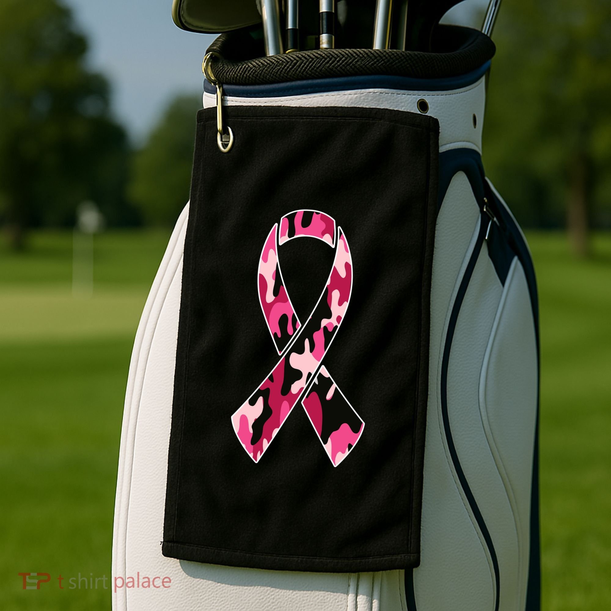 Beast Cancer Camo Ribbon Golf Towel