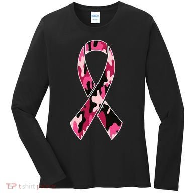 Beast Cancer Camo Ribbon Women's Long Sleeve Shirt