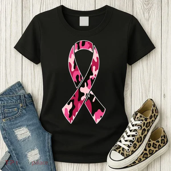 Beast Cancer Camo Ribbon Women's T-Shirt