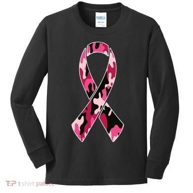 Beast Cancer Camo Ribbon Kids Long Sleeve Shirt