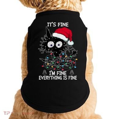Black Cat christmas It's Fine I'm Fine Everything Is Fine Doggie Tank
