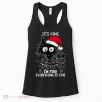 Black Cat christmas It's Fine I'm Fine Everything Is Fine Women's Tank Top thumb 0